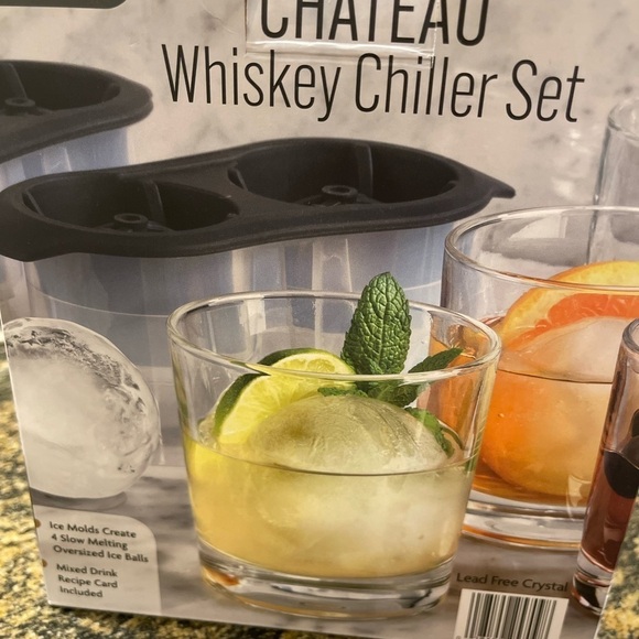 GODINGER FINE CRYSTAL CHATEAU WHISKEY CHILLER SET‎ 4 glasses 4 ice mold cavities - Picture 7 of 8